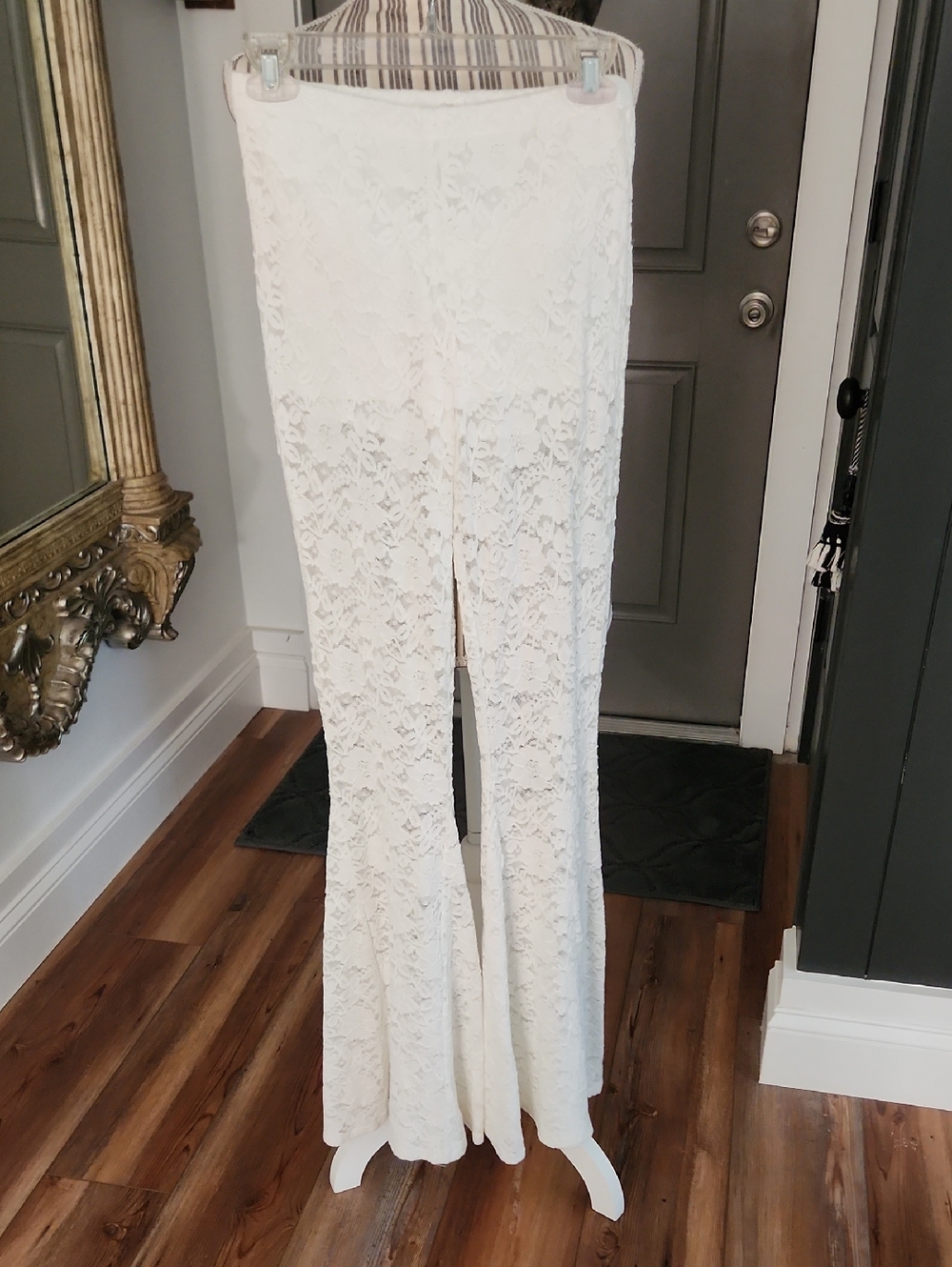 Peach Love White Lace Flared Pants